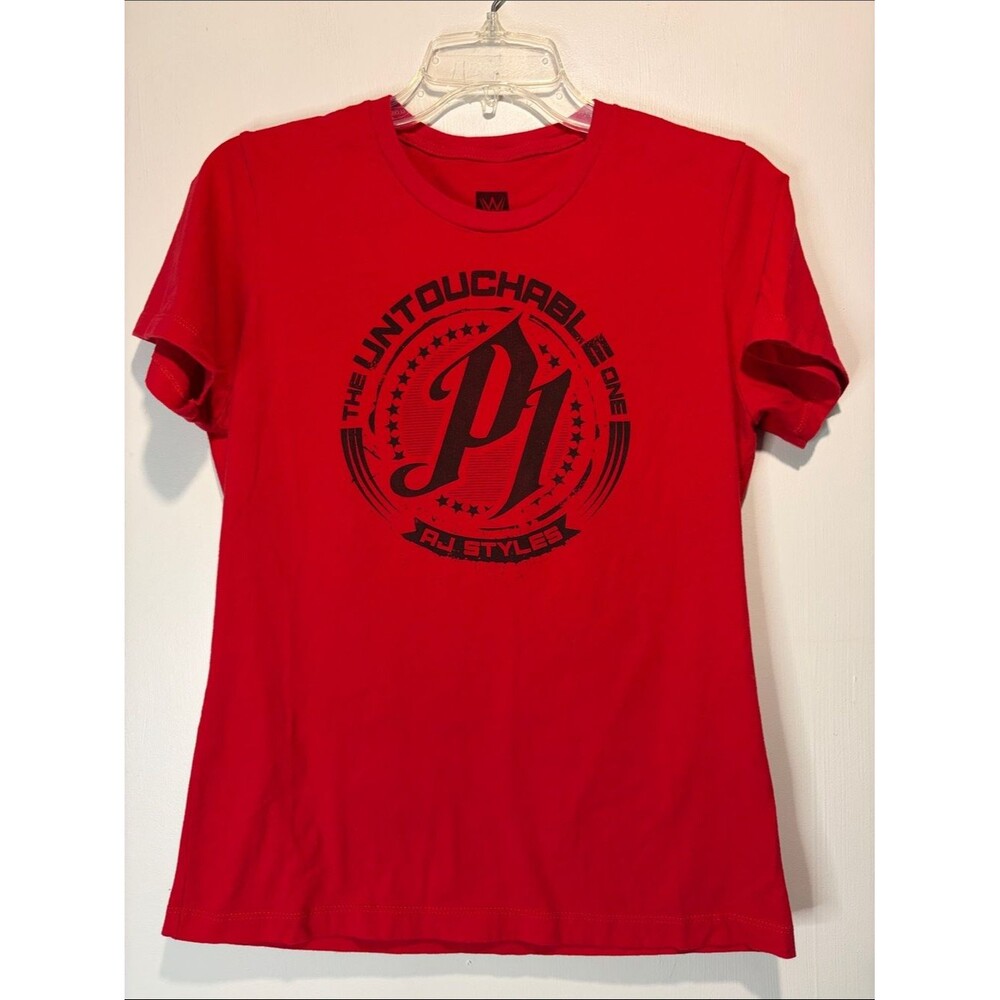 WWE Authentic AJ Styles Youth/Woman 100% Cotton Red Short Sleeve T-shirt Size XL
